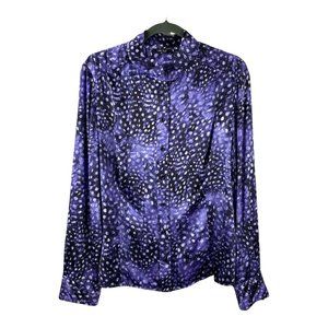Carlisle Silk Blend Button Front Shirt Women's Size 14 Purple Printed